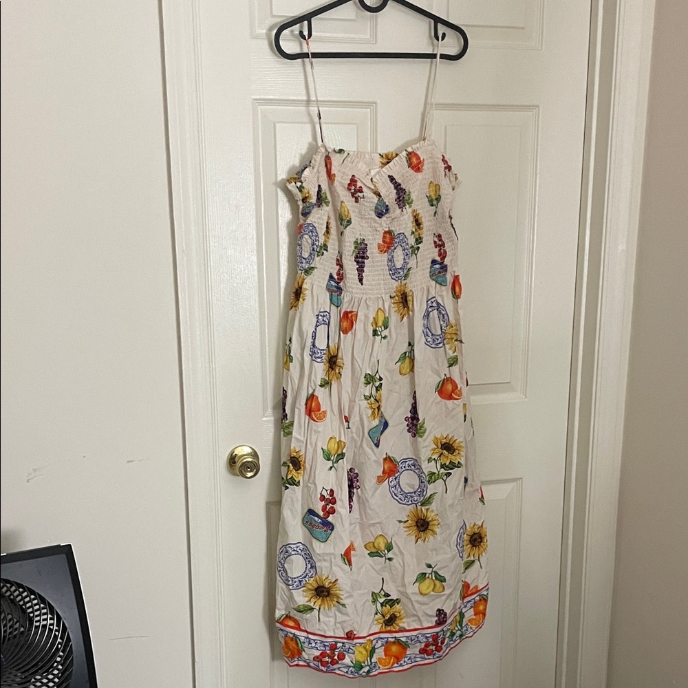 H&M White Sundress with Sunflower & Fruit Print